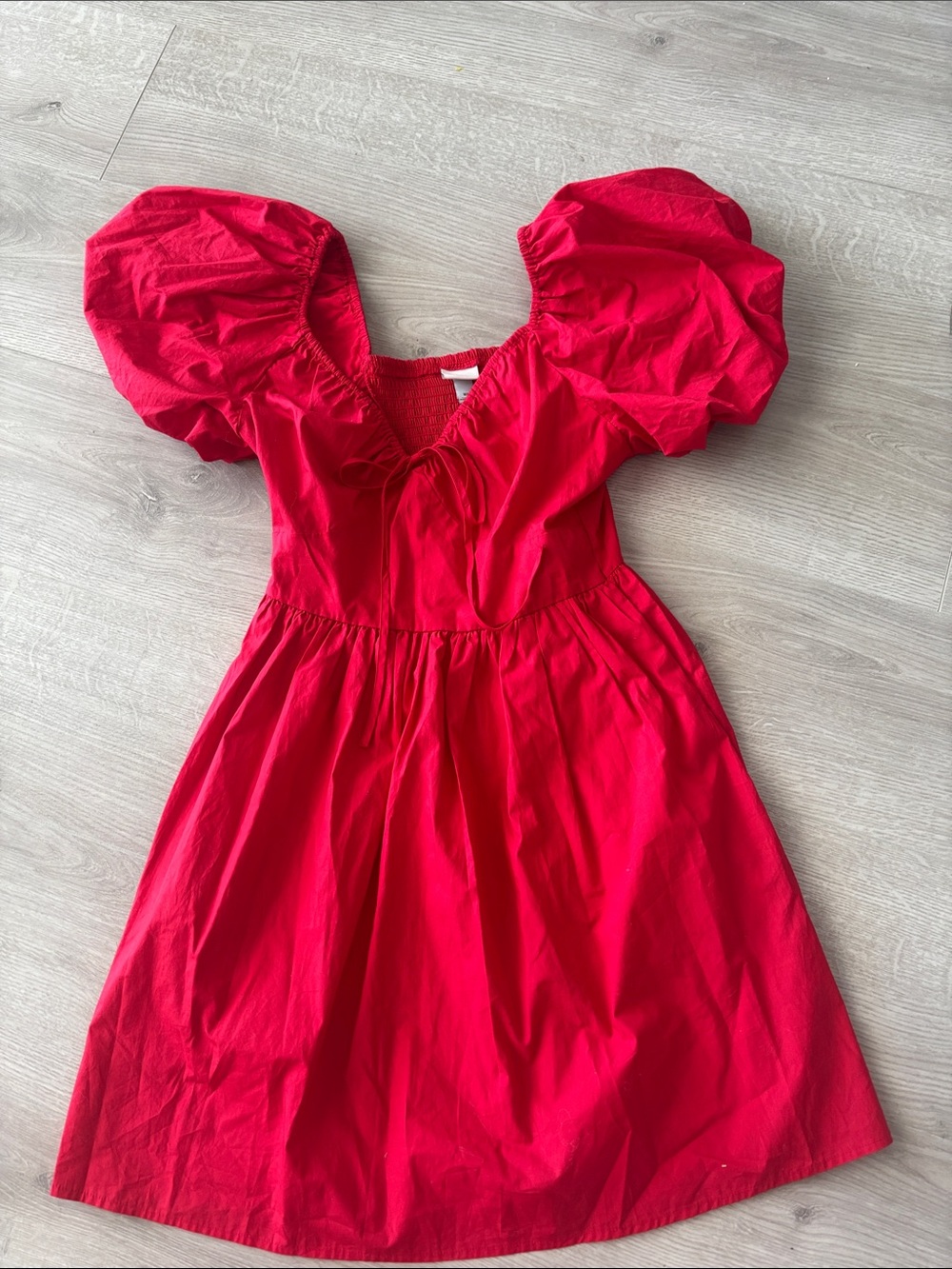 a new day Bright Red Puff-Sleeve Cotton Dress